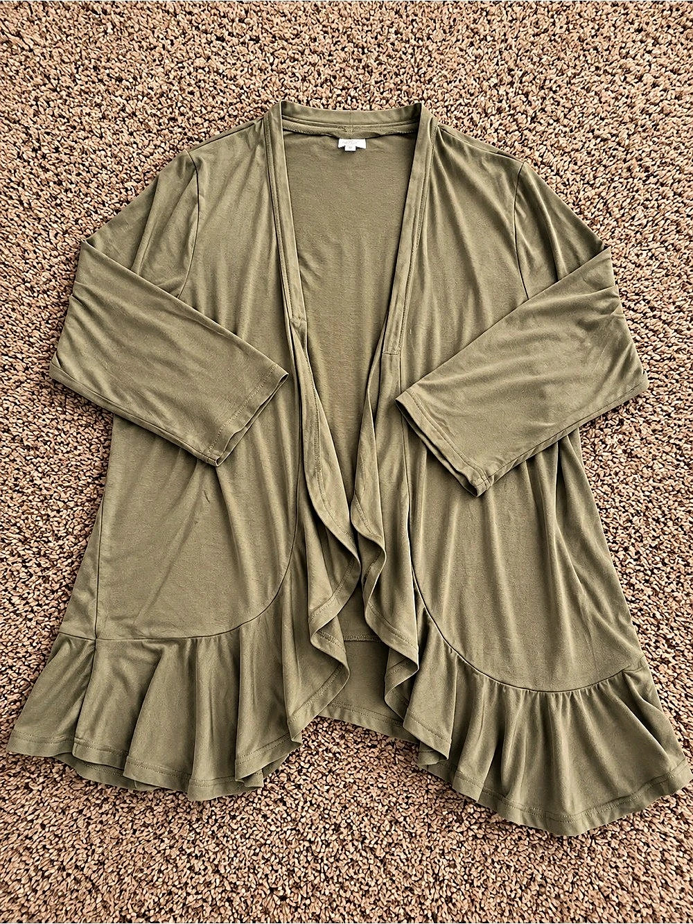 argstar Olive Green Ruffle Open Front Cardigan Size XL